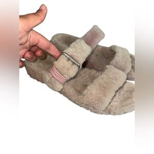 UGG Gray and Pink Fuzzy Sandals
